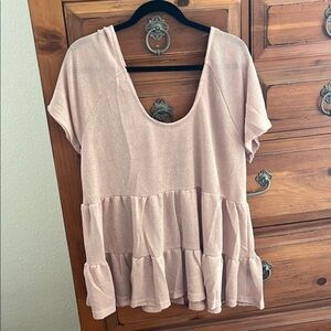 POL Pinkish Tan Ruffle Tunic Top NWOT